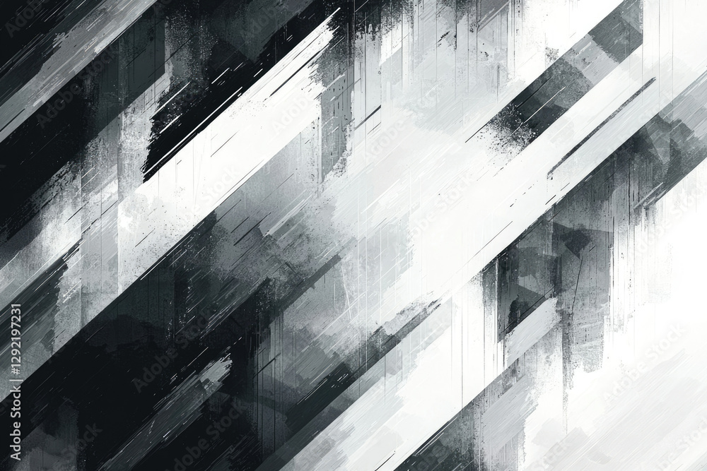 Aufkleber Abstract grayscale artwork with diagonal brush strokes, creating a dynamic and textured composition.