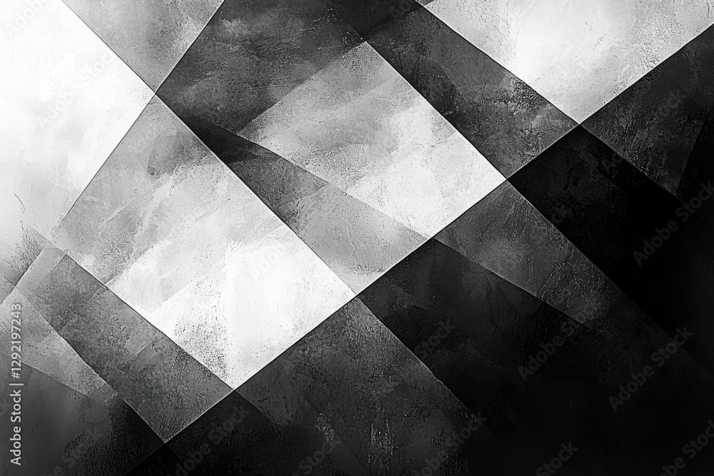 Poster abstract grayscale artwork featuring intersecting geometric shapes with a textured, painted effect.