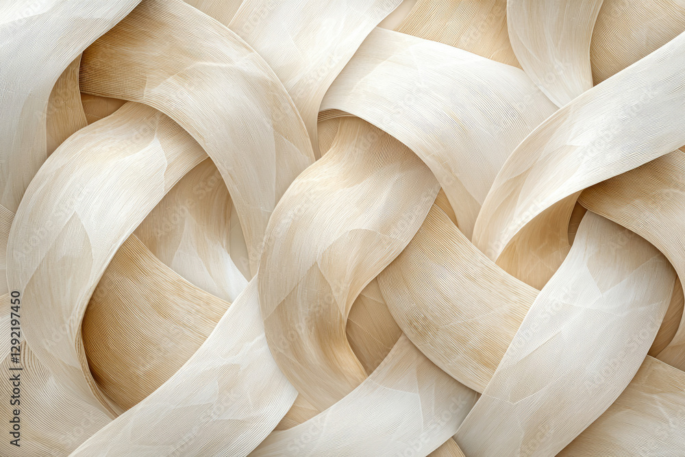 Poster Abstract image of interwoven beige ribbons creating a complex, flowing pattern.