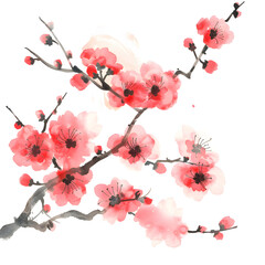 Naklejka premium Plum Blossom Chinese Flowers Ink Paint 
