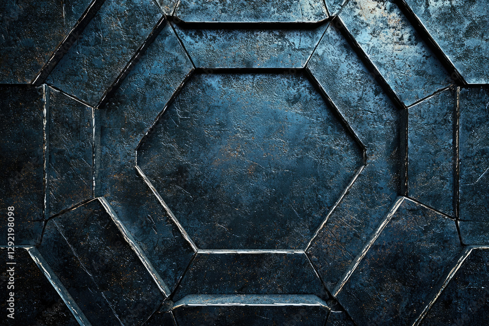 Aufkleber dark metallic hexagonal pattern background, futuristic grunge texture.