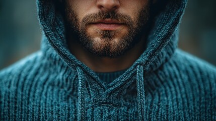 Close-up portrait of a man in a hoodie outdoors