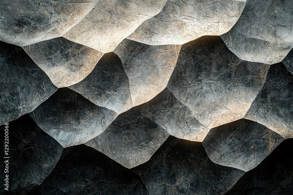Poster abstract dark gray stone texture with polygonal shapes and light highlights.