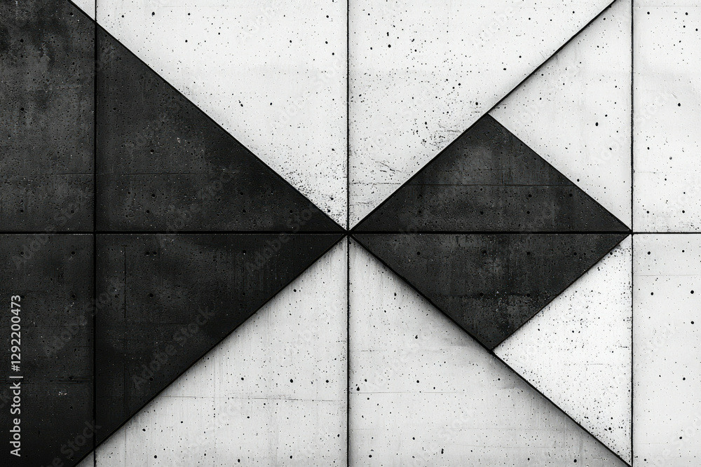 Poster abstract geometric pattern on a concrete wall, black and white triangles create a modern design.