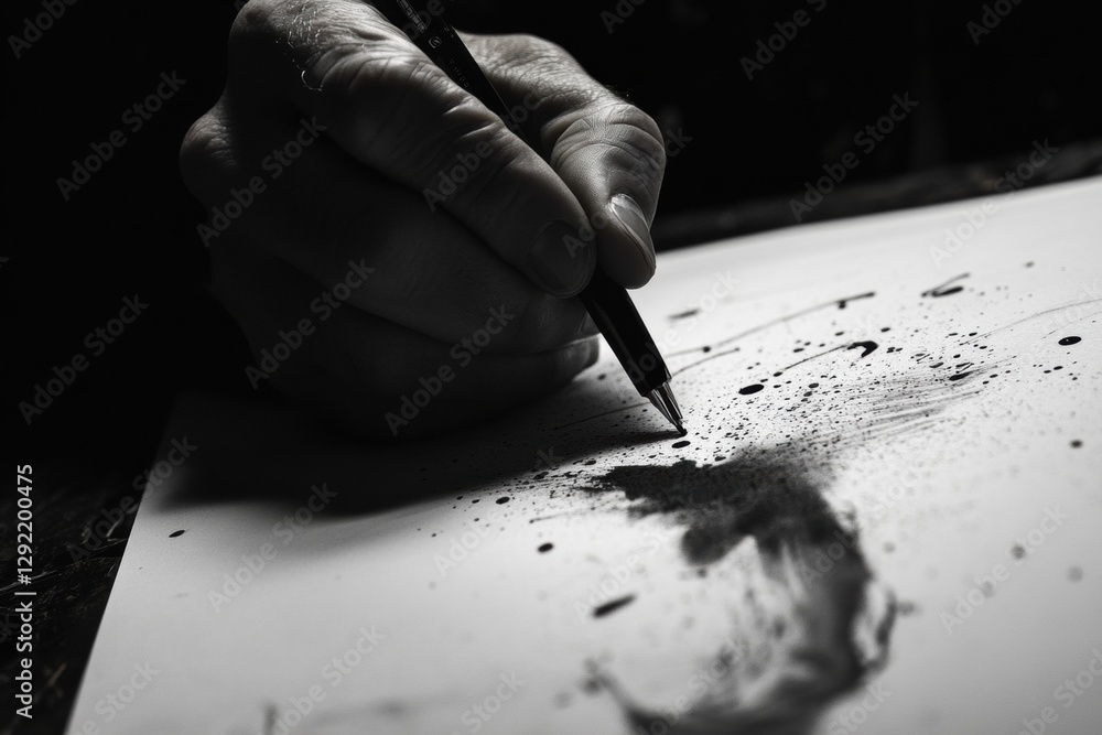 Leinwandbilder Creating intricate art using ink and shadows on a white canvas in a dimly lit environment. Generative AI