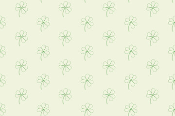 Seamless pattern with clover, shamrock with three leaves. Abstract floral background with Irish symbol of St.Patricks day. Doodle outline clovers on seamless pattern, vector illustration
