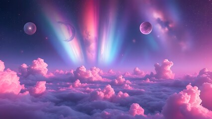 Enchanting Alien Sky Vibrant Galactic Art in Pink and Violet Clouds
