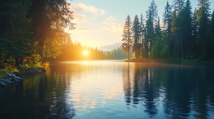 Obraz premium Peaceful daylight view of water and green nature high resolution picture