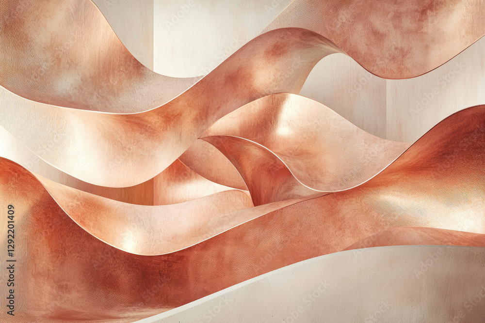 Poster abstract art of flowing, copper-toned waves creating a dynamic, layered composition.