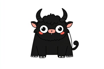 This charming black creature features big eyes, cute horns, and a fluffy appearance, making it an adorable art piece perfect for children's books or playful designs.