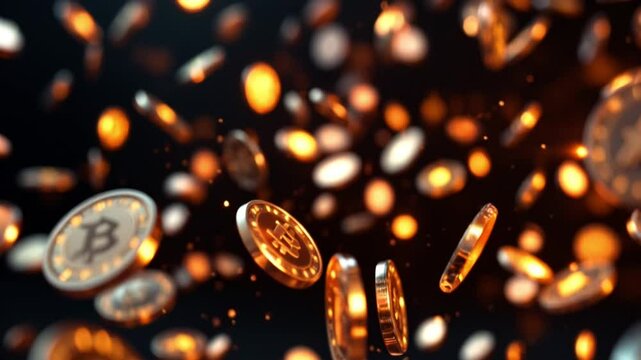 A short, looping video background of spinning crypto tokens, each token radiating vibrant light, reflecting the innovation and limitless possibilities of decentralized finance.