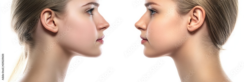 Aufkleber Realistic body shape transformation before and after showcasing profiling angles of a female model in a clinical setting. Generative AI
