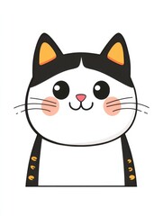 Obraz premium A cute cartoon cat with a unique black and white pattern offers an inviting and cheerful disposition, perfect for children's projects and playful themes.