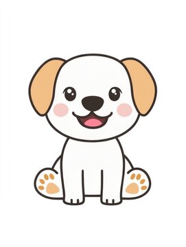 A cheerful cartoon-style dog sits happily, characterized by its playful appearance and friendly expression, making it appealing for children and pet lovers alike.