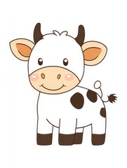 Obraz premium This cute cartoon cow is designed with large, expressive eyes and a joyful expression, making it a charming addition to children's illustrations or animal-themed decor.