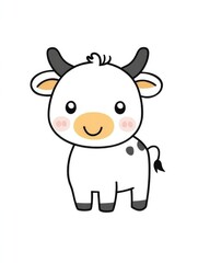Fototapeta premium This delightful illustration of a smiling cartoon cow features big eyes and a friendly demeanor, perfect for children's stories or farm-related projects and designs.