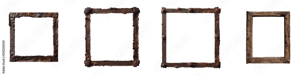 Aufkleber set of four rustic wooden frames in various shapes and sizes for decorative use