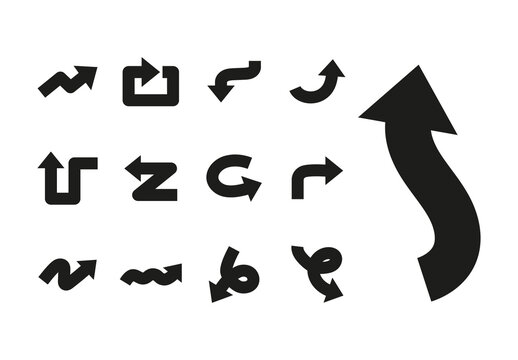 Black Bent Directional Curved Navigation Arrows Icons Set