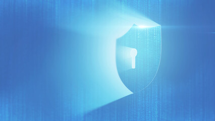 Post Quantum Cryptography and Quantum Resistant Cryptography. Shield Icon of Cyber Security Digital Data on a blue background, Digital Data Network Protection, Global Network. cybersecurity, creative