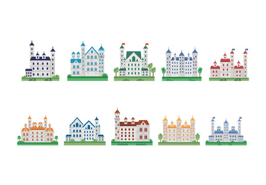Colorful Germany Castle Architecture Landmark Illustration Set