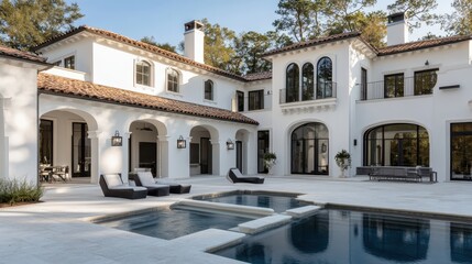 Fototapeta premium Luxury Mediterranean Villa with a Swimming Pool and Palm Trees