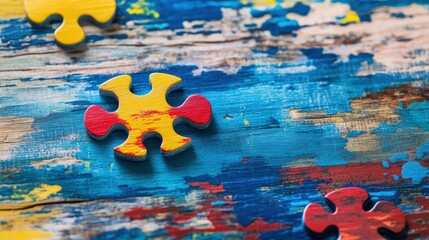 Floating puzzle pieces in water with a colorful abstract effect