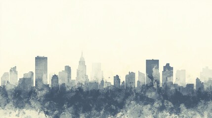 Fototapeta premium Cityscape engulfed in heavy gray smog with building silhouettes fading into haze during early morning hours. Generative AI