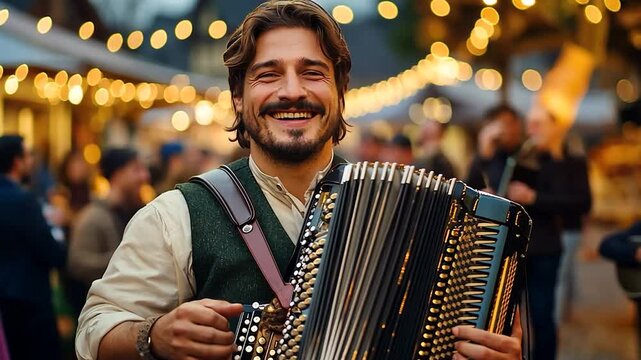 Man playing accordion in a medieval fair