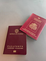 Russian and Colombian passports are ready to the trip 