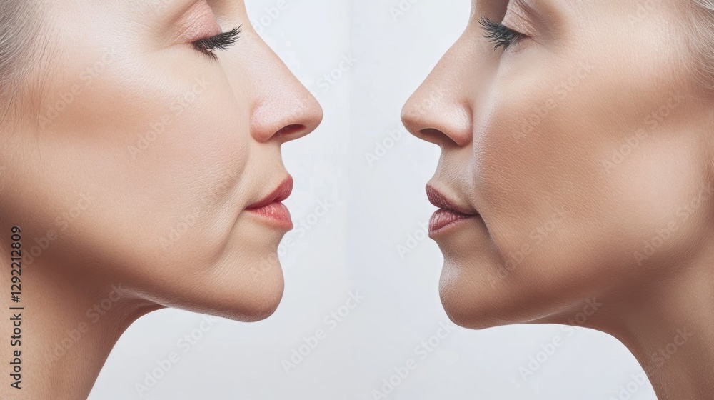 Poster body shape transformation showcasing before and after results in realistic medical photography style