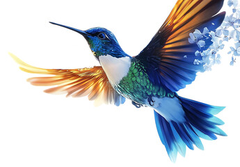 Obraz premium Beautiful Hummingbird in Flight on white background . AI generated Illustration.