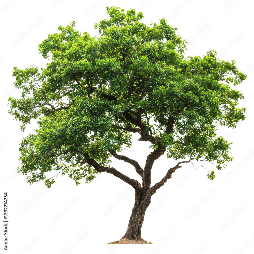 Poster large green tree with abundant leaves isolated on a white background in a tranquil setting, image br