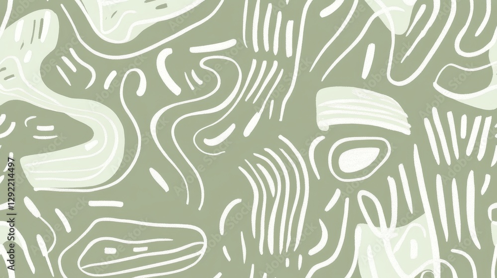 Aufkleber sage green background with an abstract pattern of white lines and shapes creating a modern and organ