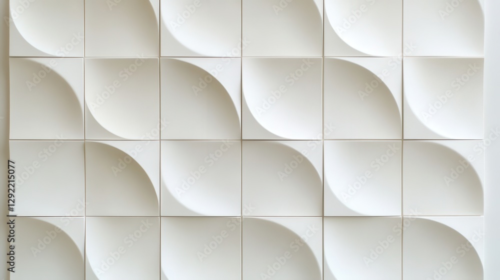 Poster textured white ceramic surface featuring geometric square tiles creating rhythmic relief pattern wit