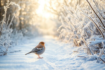 Bird on Winter Snow: Wildlife Footprints and Braving the Challenges of the Frosty Hunt Season 
