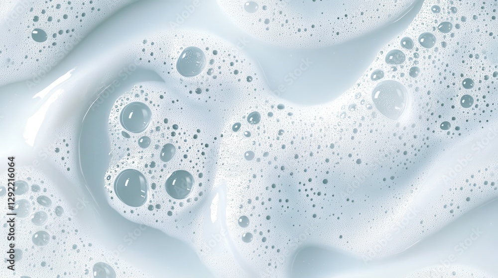 Poster foamy soap bubbles creating soft, delicate texture, highlighting hygiene and skincare with clean, re