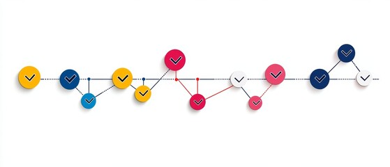 Colorful Check Marks with Connecting Lines Illustration