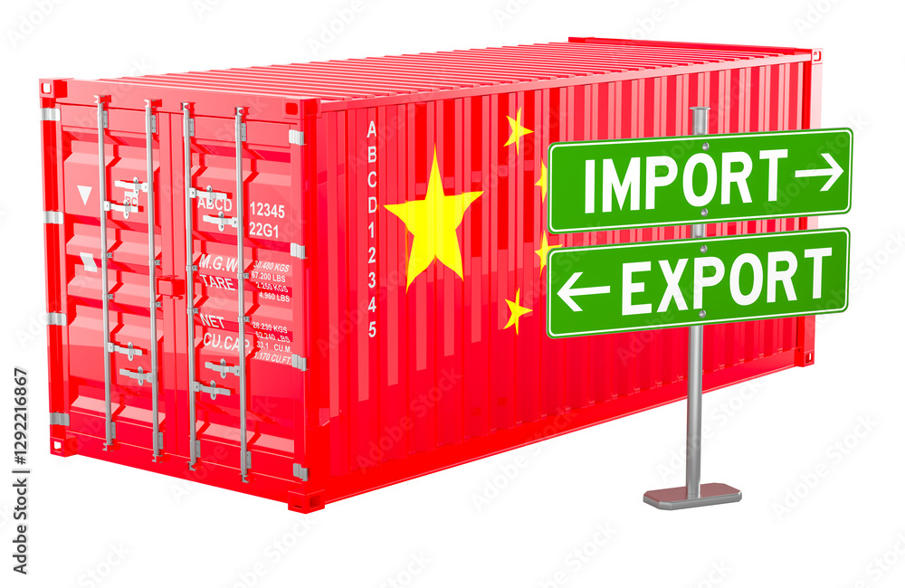 Poster import and export in china, concept. 3d rendering isolated on transparent background
