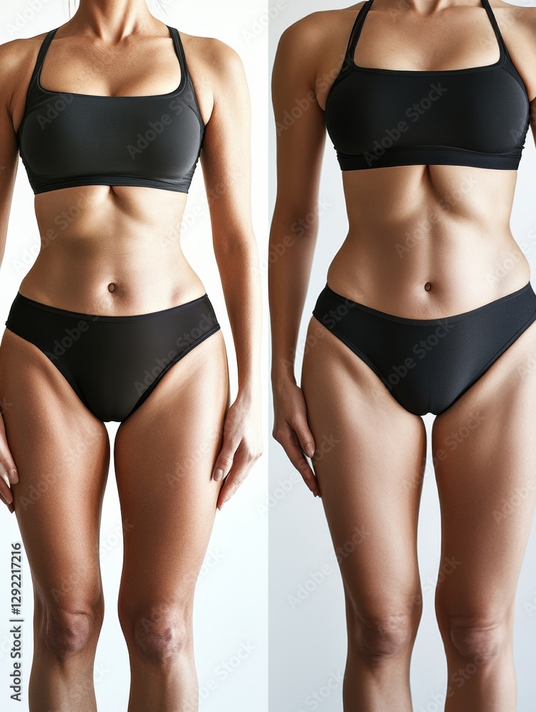 Poster body shape transformation before and after in realistic medical photography style. generative ai