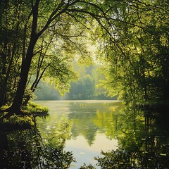 Obraz premium Serene natural view of water and green plants high resolution picture