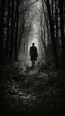 Fototapeta premium 森を行く男 AI画像 ジェネレーティブAI