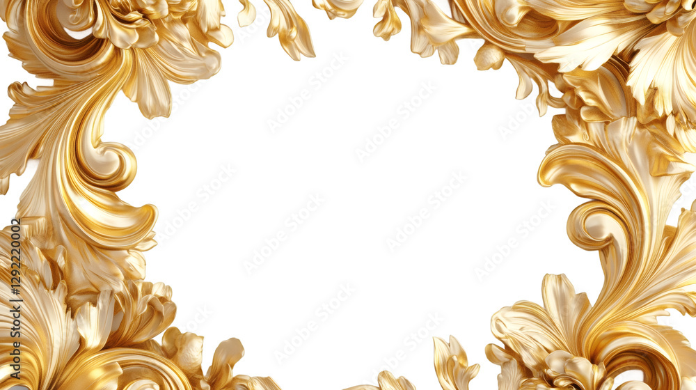 Poster swirling golden baroque frame with transparent background, perfect for adding a touch of elegance to