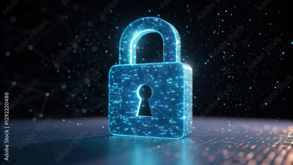 Aufkleber glowing blue padlock symbolizing digital security and data protection. the padlock is rendered in a 
