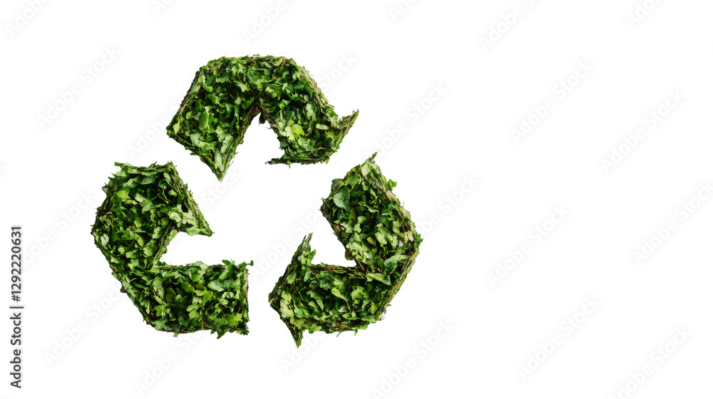 Poster recycling symbol made of green leaves promoting environmental awareness and sustainable practices wi