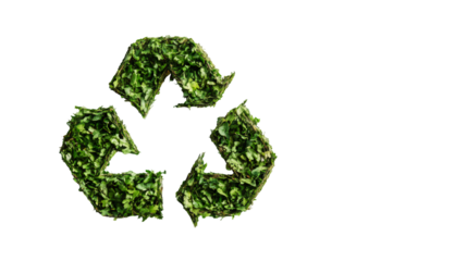 Recycling symbol made of green leaves promoting environmental awareness and sustainable practices with transparent background