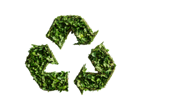 Recycling symbol made of green leaves promoting environmental awareness and sustainable practices with transparent background