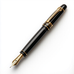 Elegant luxury fountain pen with a gold nib, isolated on a white background.