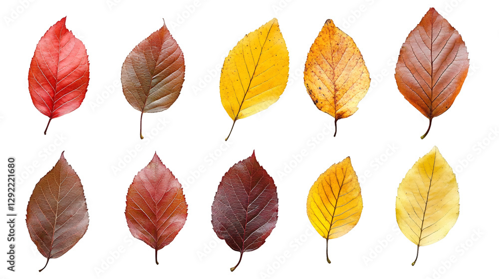 Aufkleber autumn leaves transitioning through withering stages, displaying vibrant color palette against trans