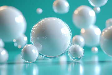 Fototapeta premium Abstract Bubbles on emerald – Minimalistic 3D Floating Spheres