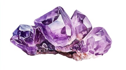 Fototapeta premium Cluster of amethyst crystals, isolated on white background, for jewelry design inspiration